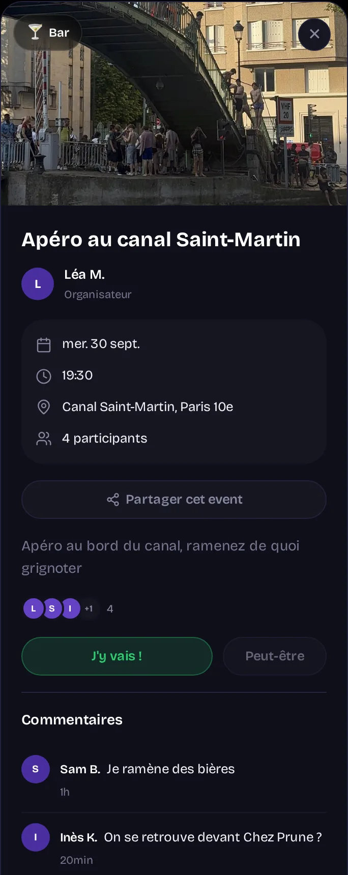 Un plan avec les amis qui viennent et leurs commentaires