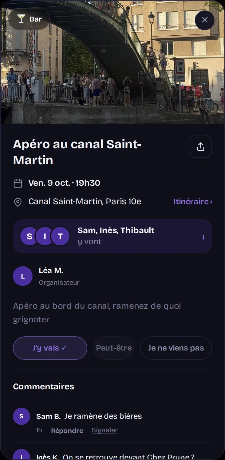 Un plan avec les amis qui viennent et leurs commentaires