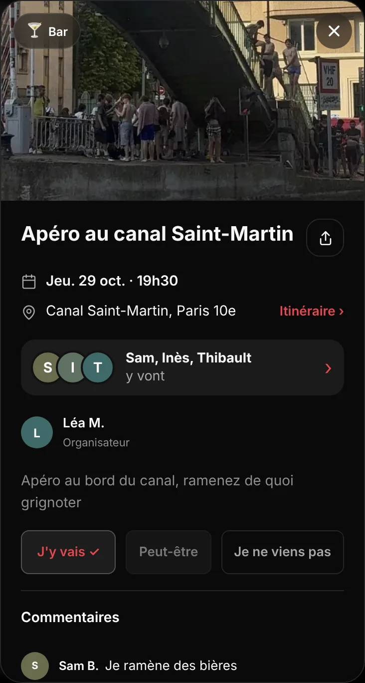 Un plan avec les amis qui viennent et leurs commentaires